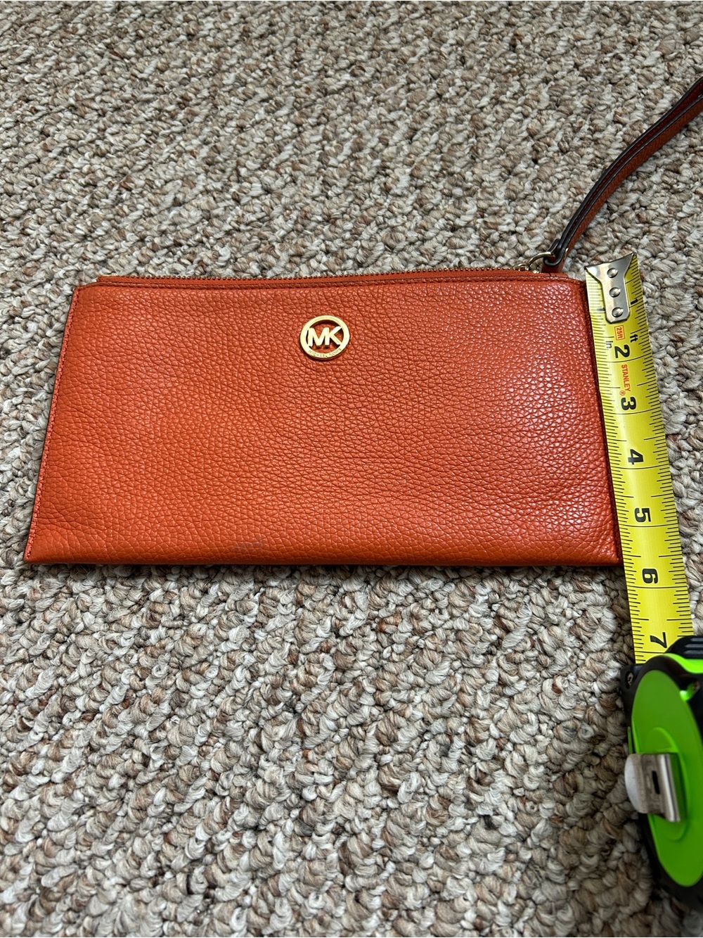 Michael Kors Orange Leather Wristlet with Gold MK Emblem